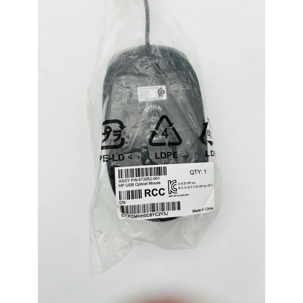 New In Packaging. HP 672652-001 USB 2 Button Optical Mouse - Black